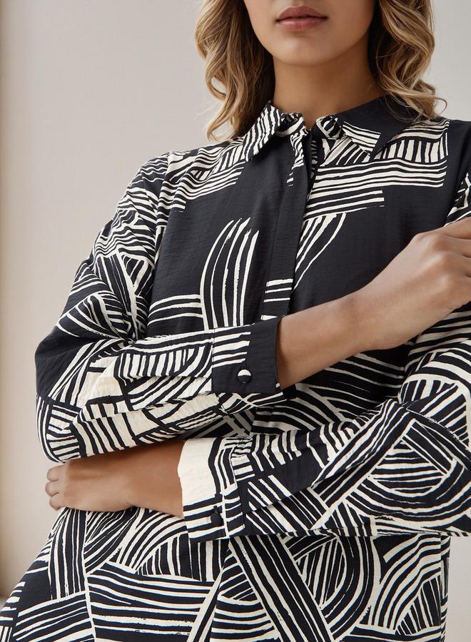 ايكونيك فستان قميص نسائي بطبعة أيقونية مع ياقة - Image 4